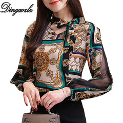 Printed Chiffon Shirt  Women blouse Spring Long sleeve