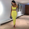 Image of Dulzura neon ribbed knitted women two piece matching co ord set crop top midi skirt sexy festival party 2019 winter clothing