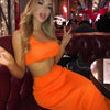 Image of Dulzura neon ribbed knitted women two piece matching co ord set crop top midi skirt sexy festival party 2019 winter clothing