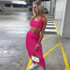 Image of Dulzura neon ribbed knitted women two piece matching co ord set crop top midi skirt sexy festival party 2019 winter clothing