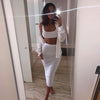 Image of Dulzura neon ribbed knitted women two piece matching co ord set crop top midi skirt sexy festival party 2019 winter clothing