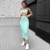 Image of Dulzura neon ribbed knitted women two piece matching co ord set crop top midi skirt sexy festival party 2019 winter clothing