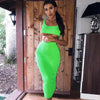 Image of Dulzura neon ribbed knitted women two piece matching co ord set crop top midi skirt sexy festival party 2019 winter clothing