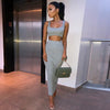 Image of Dulzura neon ribbed knitted women two piece matching co ord set crop top midi skirt sexy festival party 2019 winter clothing