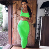 Image of Dulzura neon ribbed knitted women two piece matching co ord set crop top midi skirt sexy festival party 2019 winter clothing