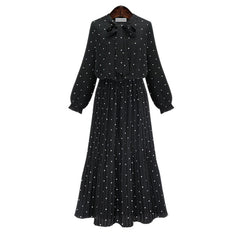 [EAM] 2020 New Spring  Round Neck Long Sleeve Solid Black Chiffon Dot Loose Big Size Dress Women Fashion Tide JA23601M