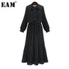 Image of [EAM] 2020 New Spring  Round Neck Long Sleeve Solid Black Chiffon Dot Loose Big Size Dress Women Fashion Tide JA23601M