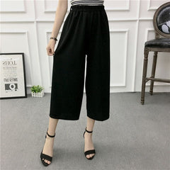 Women New Summer Wide Leg Pants Casual Loose High Elastic Waist Harem Pants