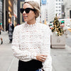 Image of Elegant Floral Lace Blouse Shirt Women Lantern Sleeve White Blouse