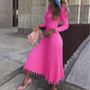 Image of Elegant Party Pleated Sweater Dress Women 2019 Winter Autumn Pink Office Ladies Midi Knitted Vestido Sexy Slim Plus Size Dresses