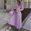 Image of Elegant Party Pleated Sweater Dress Women 2019 Winter Autumn Pink Office Ladies Midi Knitted Vestido Sexy Slim Plus Size Dresses