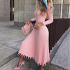 Image of Elegant Party Pleated Sweater Dress Women 2019 Winter Autumn Pink Office Ladies Midi Knitted Vestido Sexy Slim Plus Size Dresses