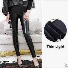 High Waist Leather Leggings for Women Black Light&Matt Thin&Thick