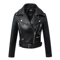 New Fashion Women Autumn Winter Black Faux Leather Jackets