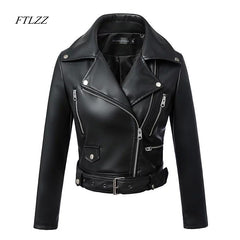 New Fashion Women Autumn Winter Black Faux Leather Jackets