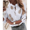 Image of Women Adjustable Sleeve Chains Pineapple Print Button blouse shirts