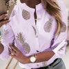 Image of Women Adjustable Sleeve Chains Pineapple Print Button blouse shirts