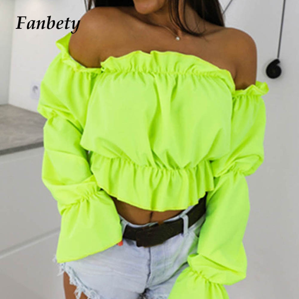Candy Color Off Shoulder Crop Tops women