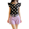 Image of Girl Women Casual Chiffon Shirt Short Sleeve Shirt Summer Black White