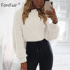 Image of Forefair Casual Turtleneck Sweater Woman Winter Knitting Pullovers Lantern Sleeve Short Black White Knitted Solid Jumper Women