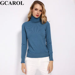 GCAROL  Women 30% Wool Turtleneck Sweater Fall Winter Jumper Render Knit Basic Pullover Solid Color OL Lady Knitted Tops