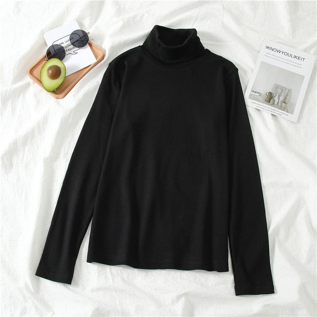 GCAROL New Arrival Fall Winter Women Turtleneck Basic Slim Full Sleeve Shirt Stretch Vintage Render Unlined Upper Garment