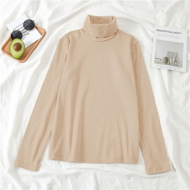GCAROL New Arrival Fall Winter Women Turtleneck Basic Slim Full Sleeve Shirt Stretch Vintage Render Unlined Upper Garment