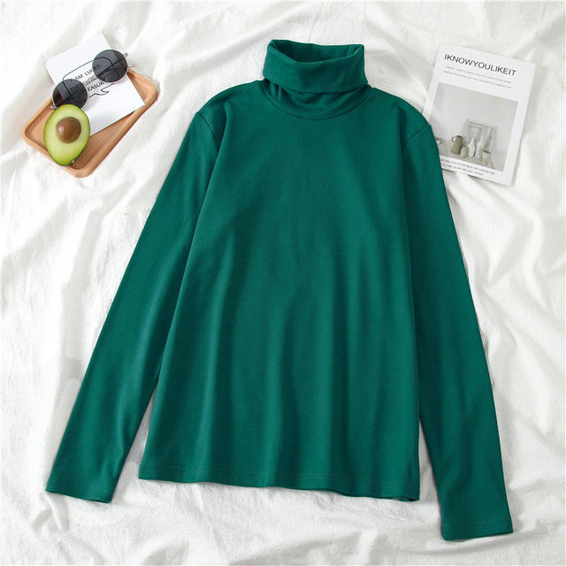 GCAROL New Arrival Fall Winter Women Turtleneck Basic Slim Full Sleeve Shirt Stretch Vintage Render Unlined Upper Garment