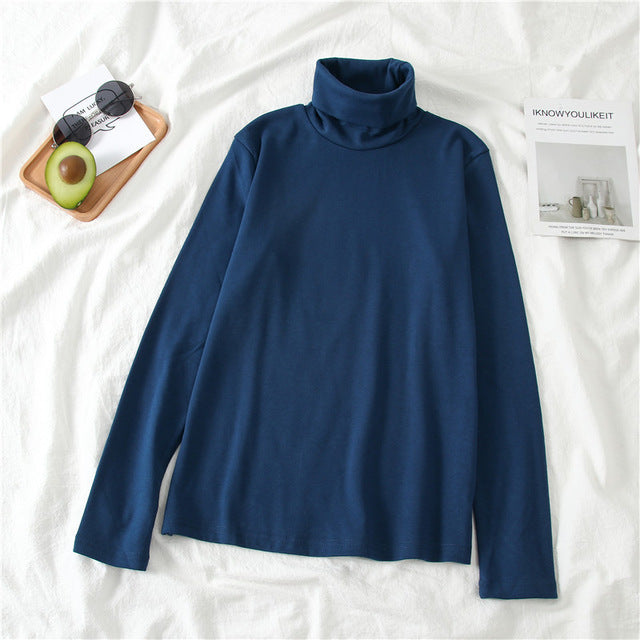 GCAROL New Arrival Fall Winter Women Turtleneck Basic Slim Full Sleeve Shirt Stretch Vintage Render Unlined Upper Garment