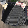 Image of GCAROL Women T-shirt Turtleneck Striped Full Sleeve Stretch Basic Drop Shoulder Undershirt Basic Perfect Pullover M-XL