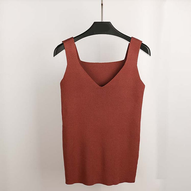GOPLUS Sexy V Neck Knitted Crop Top Women's Shirt Plus size Tank Top Underwear Top Women Casual Streetwear Clothing For Women