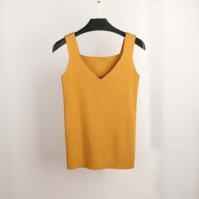 GOPLUS Sexy V Neck Knitted Crop Top Women's Shirt Plus size Tank Top Underwear Top Women Casual Streetwear Clothing For Women