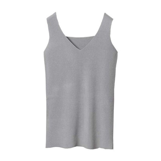 GOPLUS Sexy V Neck Knitted Crop Top Women's Shirt Plus size Tank Top Underwear Top Women Casual Streetwear Clothing For Women