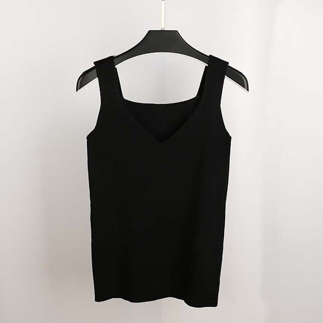 GOPLUS Sexy V Neck Knitted Crop Top Women's Shirt Plus size Tank Top Underwear Top Women Casual Streetwear Clothing For Women