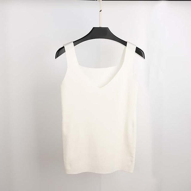 GOPLUS Sexy V Neck Knitted Crop Top Women's Shirt Plus size Tank Top Underwear Top Women Casual Streetwear Clothing For Women