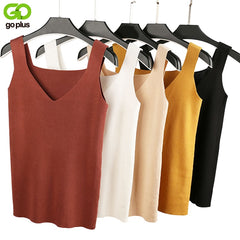 GOPLUS Sexy V Neck Knitted Crop Top Women's Shirt Plus size Tank Top Underwear Top Women Casual Streetwear Clothing For Women