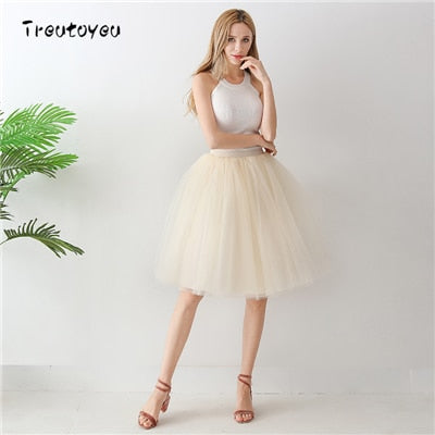 Gothic 5 Layers 65cm Mix Colors Tutu Tulle Skirt Women Streetwear High Waist Pleated Midi Skirts spudniczki jupe rokken faldas