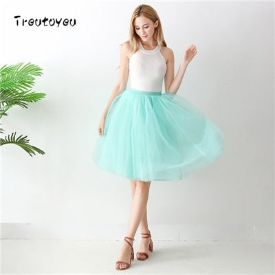 Gothic 5 Layers 65cm Mix Colors Tutu Tulle Skirt Women Streetwear High Waist Pleated Midi Skirts spudniczki jupe rokken faldas