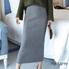 Image of Hanyiren Pencil Skirt High Waist 2019 Autumn Winter Women Elegant Knitted Bodycon Skirt Black Solid Ladies Office Wear Skirts