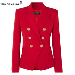 HarleyFashion European American Women Casual Blazer Double Breasted High Quality Plus Size Red Blazers