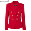 Image of HarleyFashion European American Women Casual Blazer Double Breasted High Quality Plus Size Red Blazers