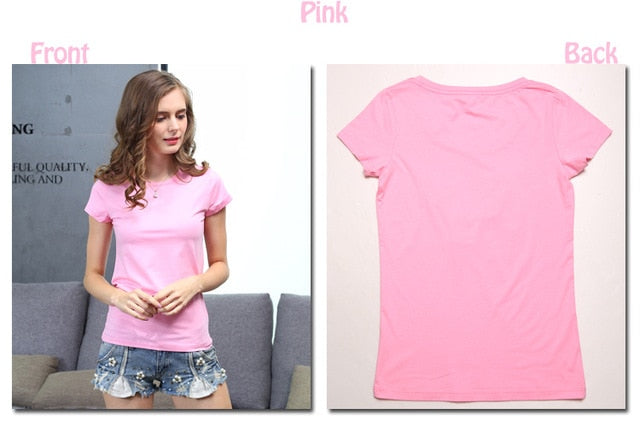 Plain T Shirt Women Cotton Elastic Basic T-shirts Female Casual Short Sleeve T-shirt
