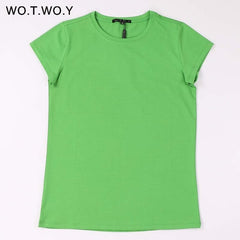 Plain T Shirt Women Cotton Elastic Basic T-shirts Female Casual Short Sleeve T-shirt