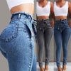 Image of High Waist Jeans For Women Slim Stretch Denim Jean Bodycon Tassel Belt Bandage Skinny Push Up Jeans Woman