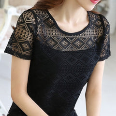 New Women Clothing Chiffon Blouse Lace Crochet Female Korean Shirts