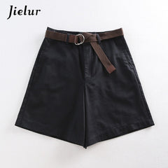 Jielur All-match 4 Solid Color Sashes Casual Women Shorts A-line High Waist Slim Summer Shorts Feminino Chic S-XXL Ladies Bottom