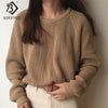 Image of Korean Fashion Ladies Full Sleeve Women Knitting Sweater Solid O-Neck Pullover And Jumper Loose Sweater Hot Sale S80209Q