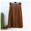 Image of 2020 autumn fashion new PU leather pleated skirt elastic high waist