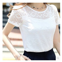 Ladies office Shirt Women White Lace Blouse Short Sleeve