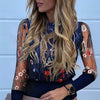 Image of Lady Embroidery Lantern Sheer Mesh Sleeve Blouse shirts